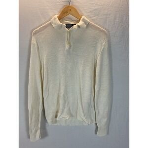 VTG‎ Polo Ralph Lauren Women's Open Knit 100% Linen Sweater Ivory collared SM